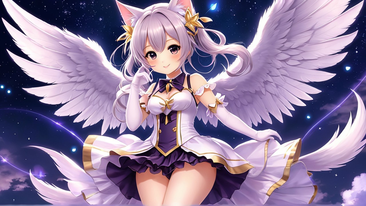 Fantastical Character with Silver Hair and Feathery Wings