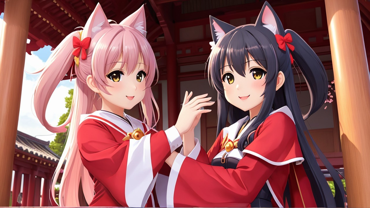 Anime Characters with Cat Ears in Japanese Setting