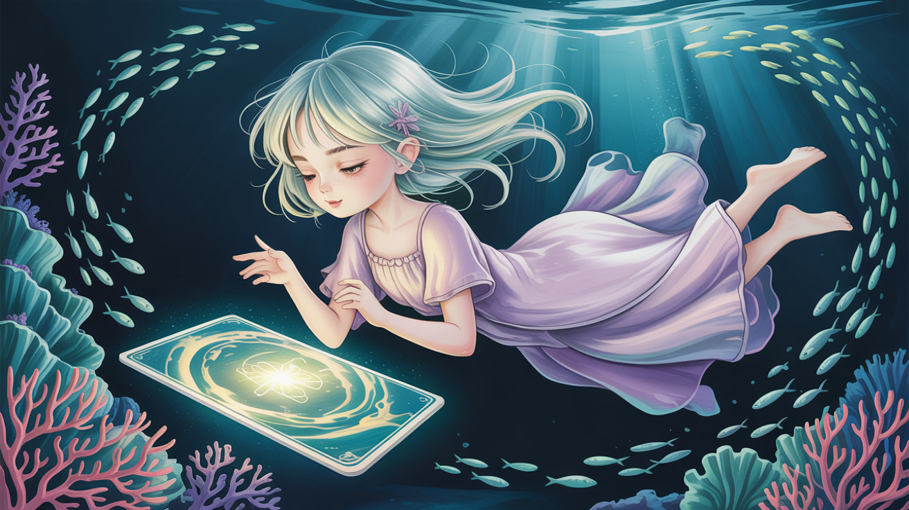 Underwater Scene of a Girl with Aqua Hair and Tablet