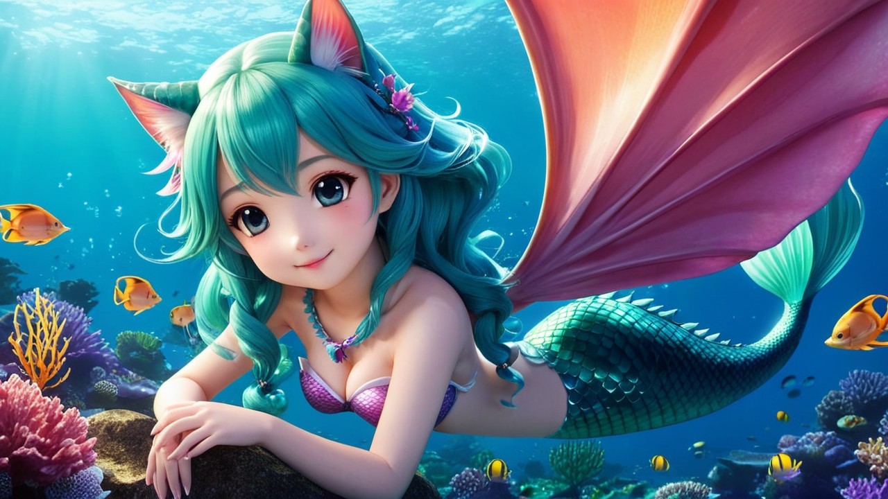 Vibrant Underwater Scene with Mermaid and Coral Life