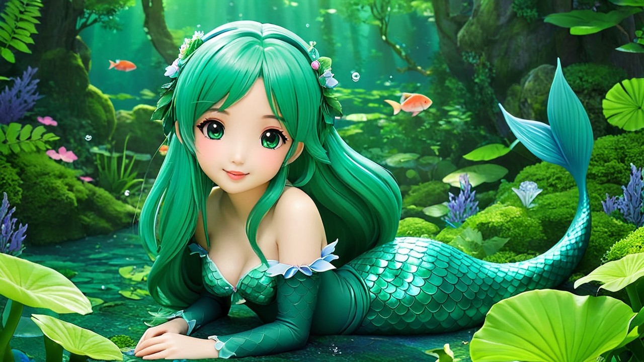 Vibrant Underwater Scene with a Charming Mermaid