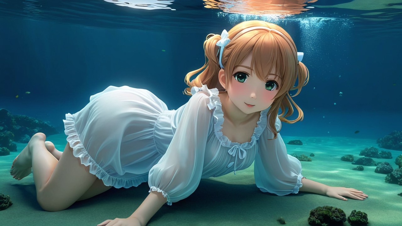 Whimsical Underwater Scene with a Young Girl
