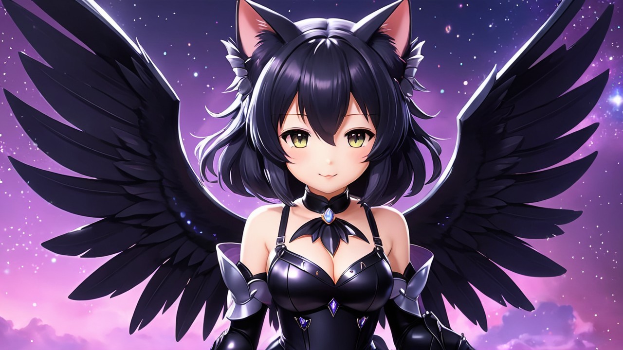 Character with Cat-Like Features and Shadowy Wings