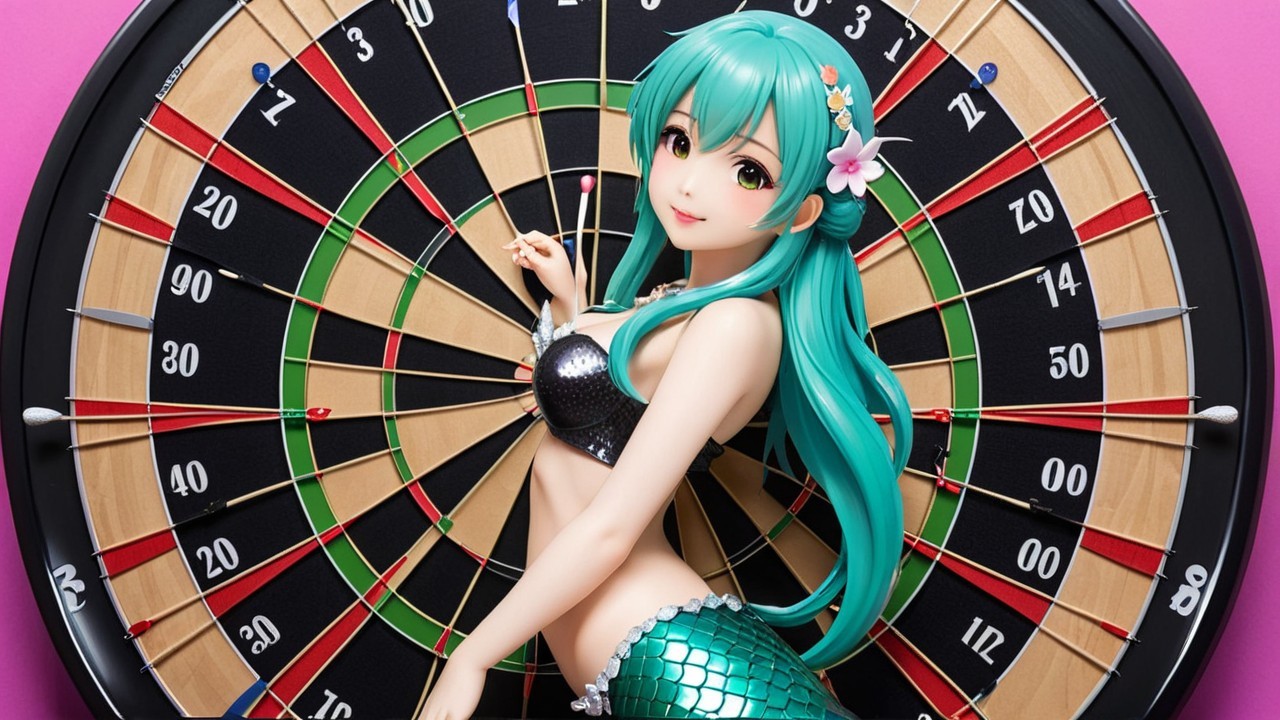 Vibrant Mermaid Figure Against Dartboard Background