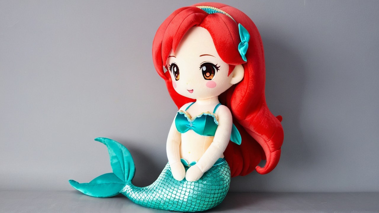 Plush Mermaid Doll with Red Hair and Green Scales