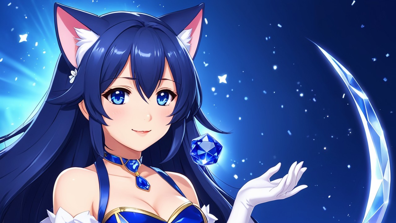 Magical girl with blue hair and celestial outfit