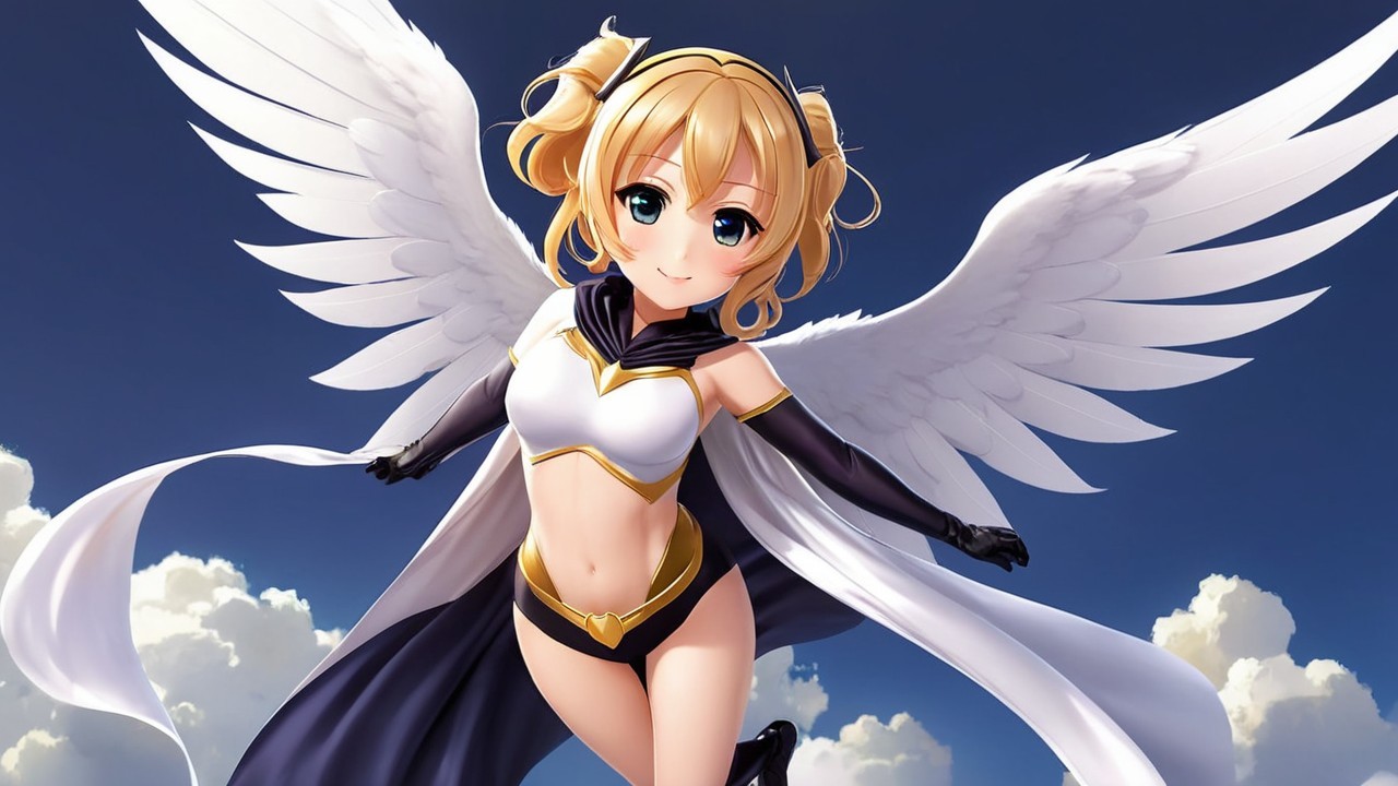 Whimsical Anime Character with Wings in Blue Sky