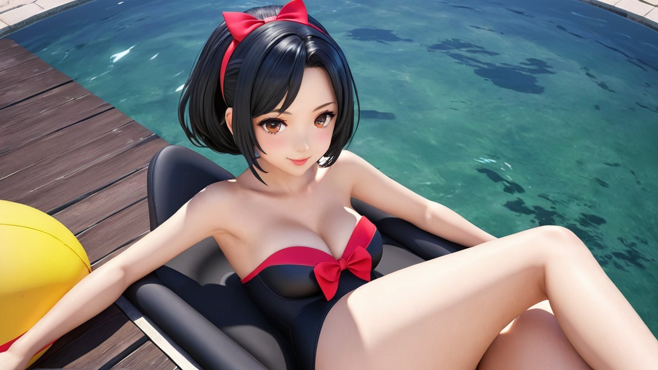 Stylized Animated Girl Relaxing by Poolside
