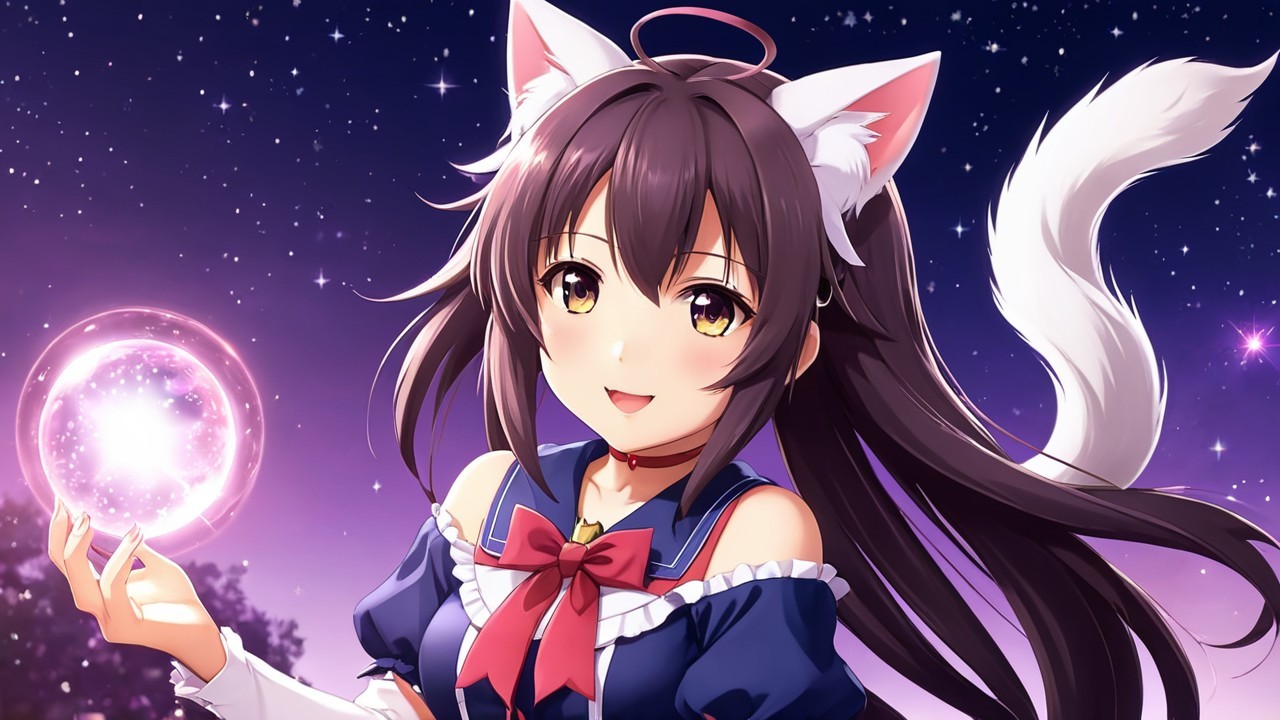 Cheerful Anime Character in Starry Night Sky