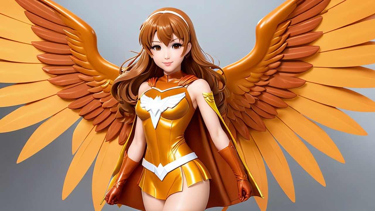Female Character with Vibrant Orange Wings and Costume
