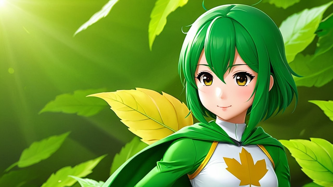 Anime Character Surrounded by Lush Green Foliage