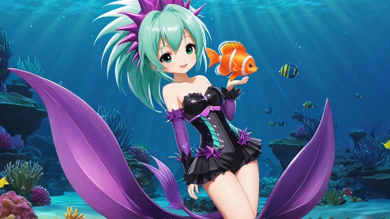Vibrant Underwater Scene with Mermaid and Marine Life