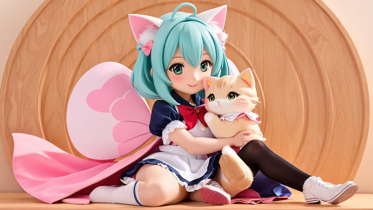 Whimsical Anime Character with Cat Ears and Wings
