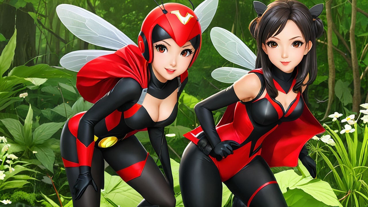 Stylish Female Superheroes in Lush Green Forest