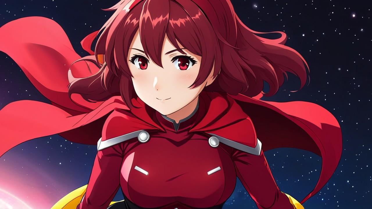 Anime Character with Red Hair in Cosmic Setting
