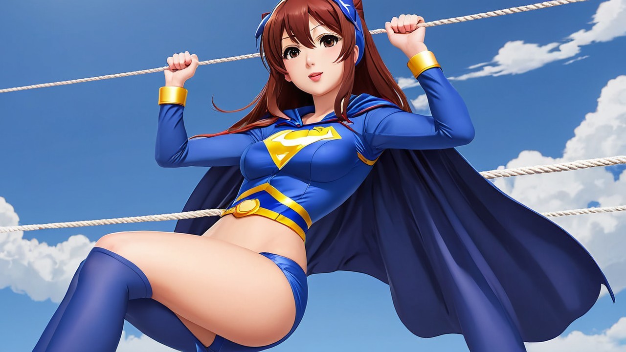 Dynamic Character Swinging in Superhero Outfit
