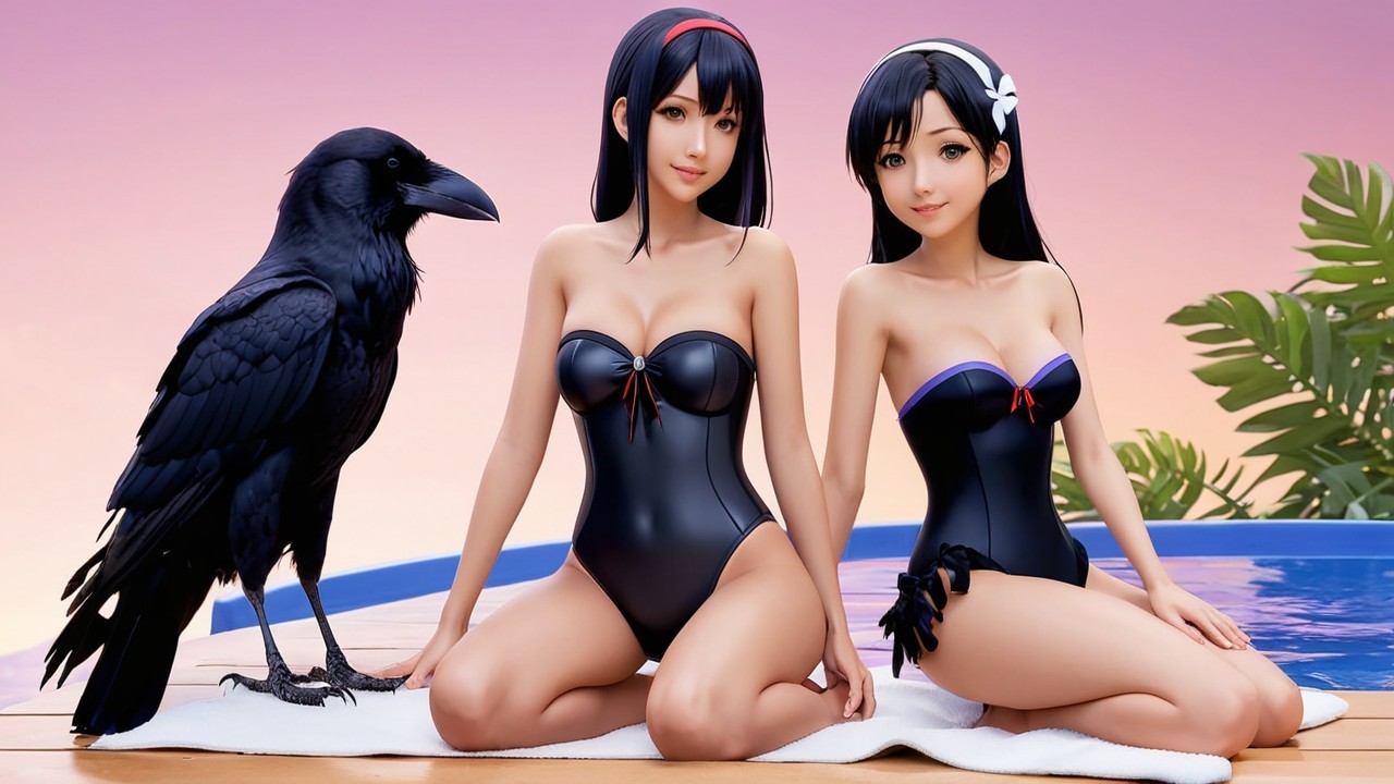 Animated Characters by Poolside at Sunset