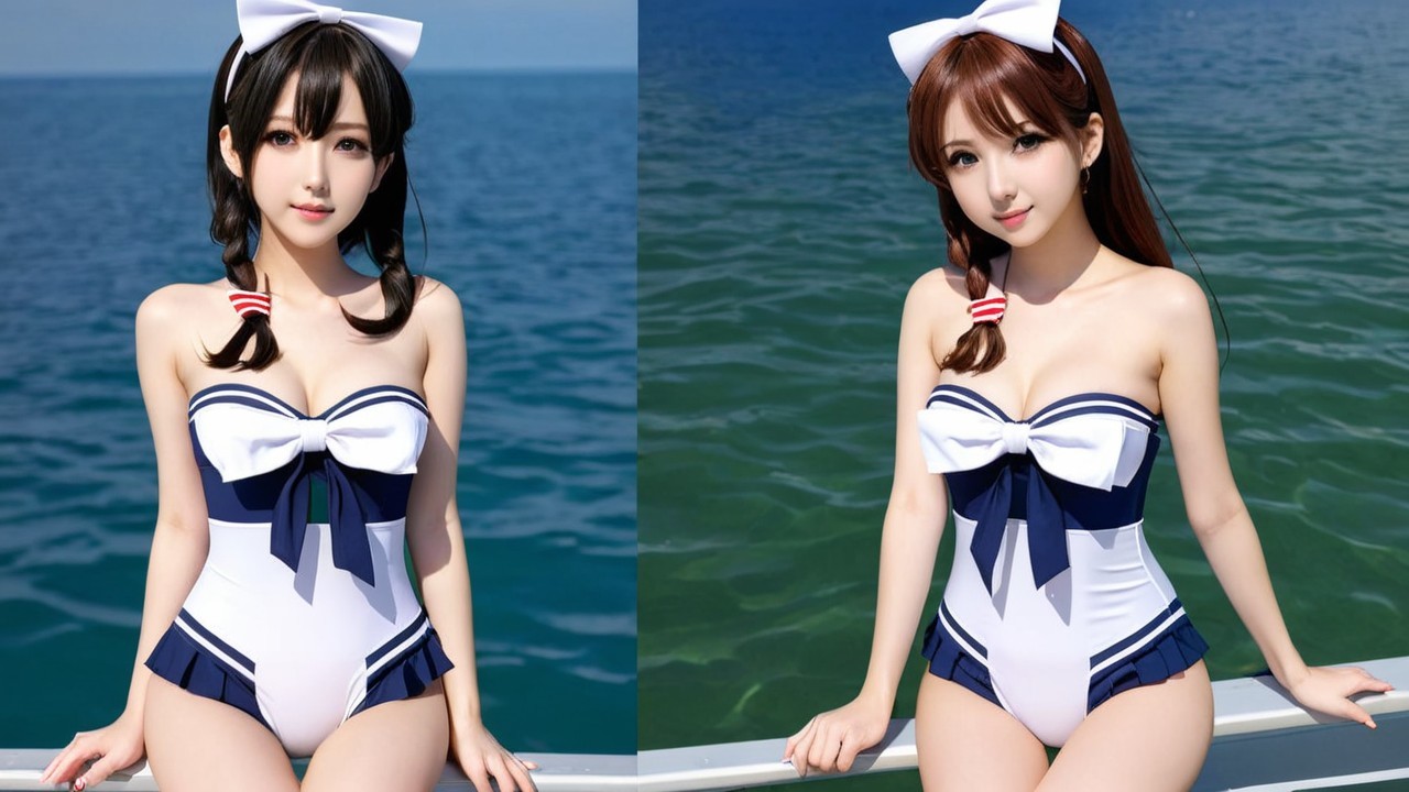 Young Women in Nautical Swimwear on a Boat