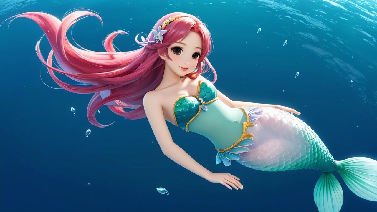 Mermaid with Pink Hair in Enchanting Underwater Scene