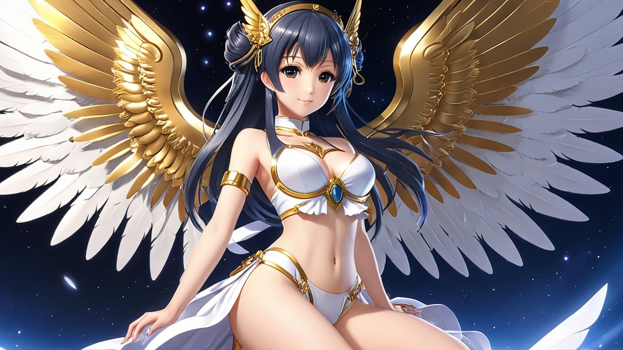 Fantastical character with wings in a starry setting