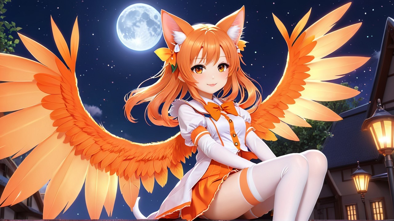 Anime Character with Orange Hair and Feathered Wings