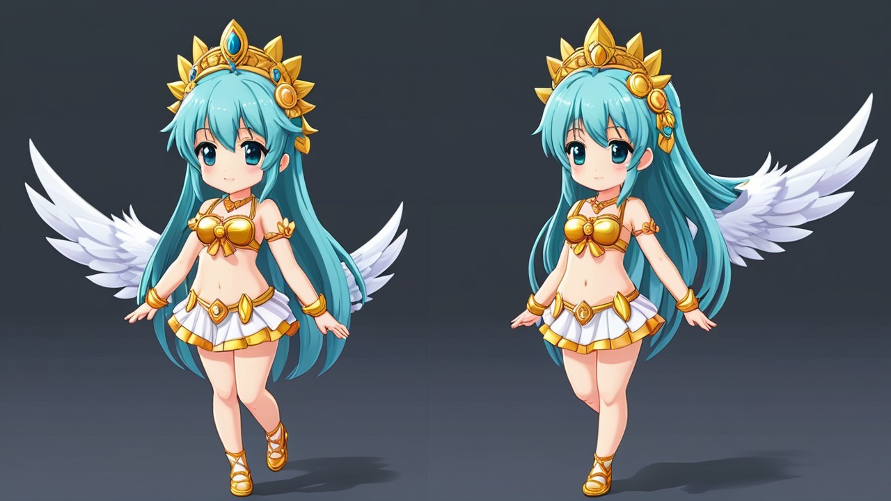 Anime Character with Turquoise Hair and Wings