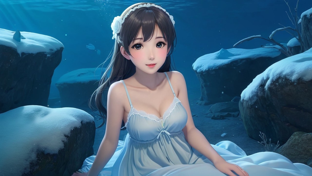 Underwater Scene of a Woman in a Flowing Gown