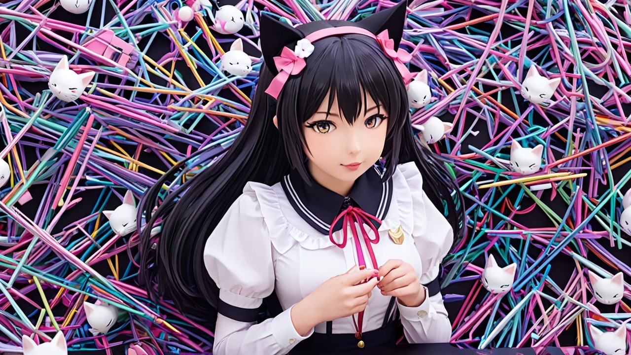 Girl in White Dress Surrounded by Colorful Straws