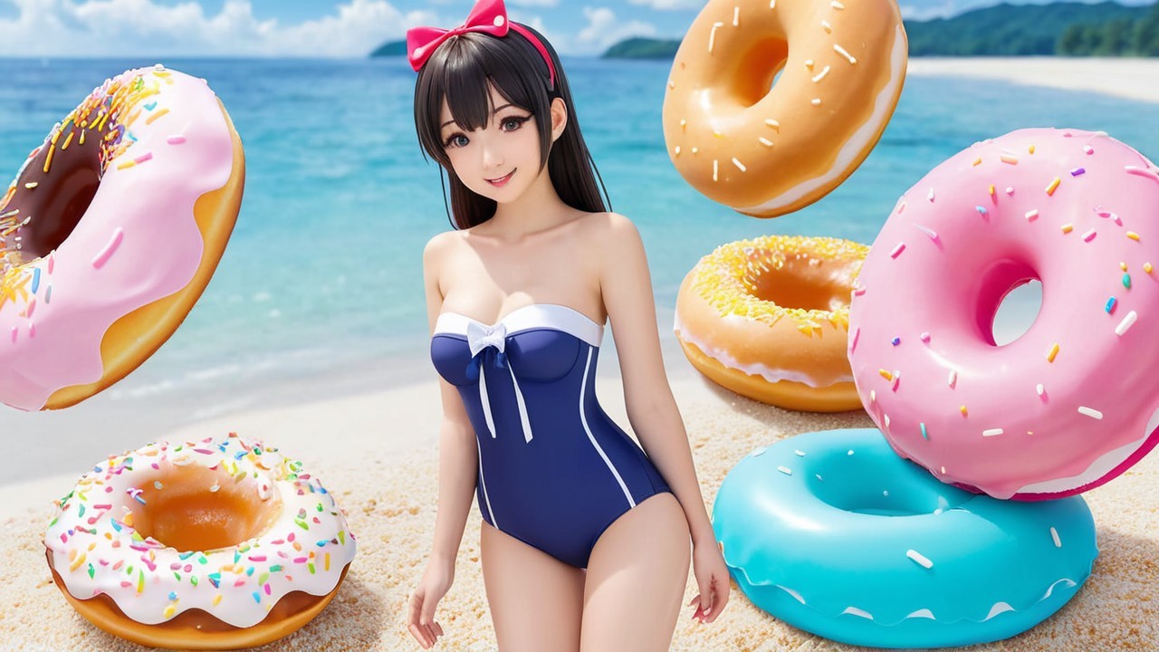 Cheerful Young Woman in Stylish Swimsuit on Beach