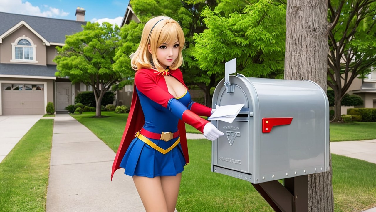 Superhero Character in Suburban Neighborhood Scene