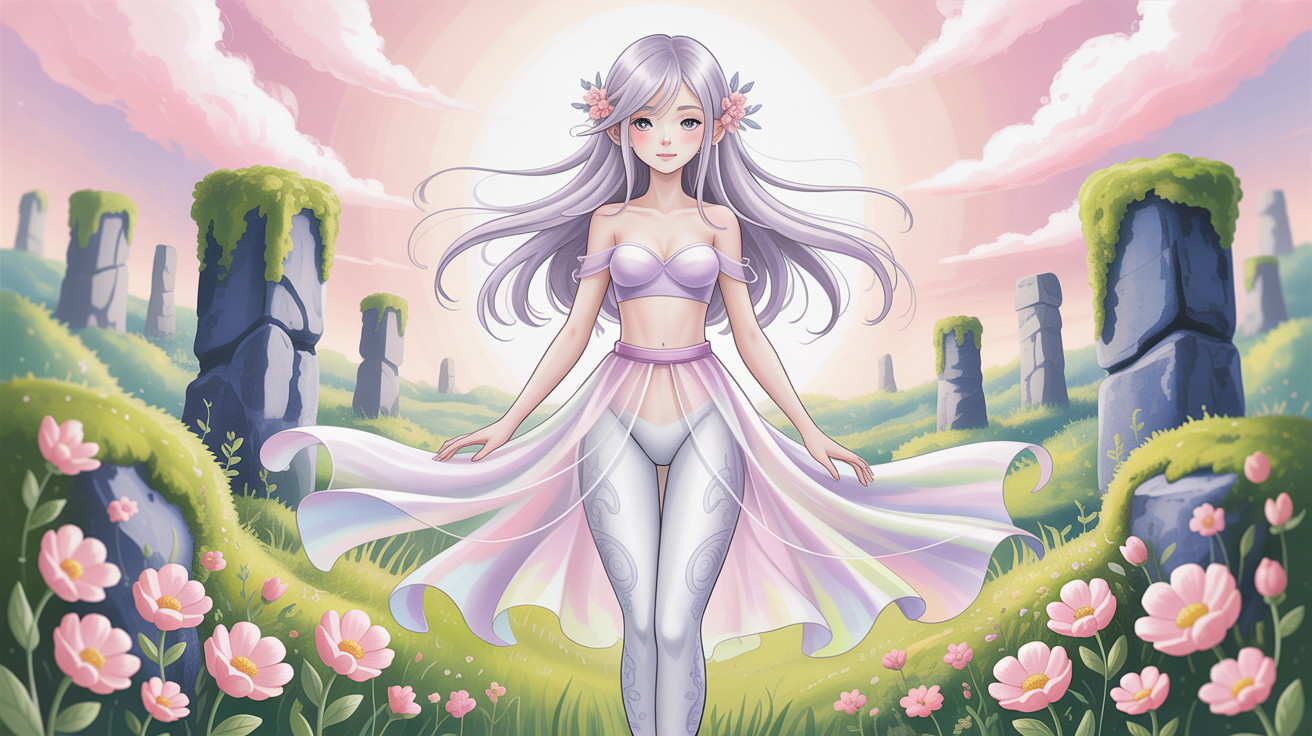 Anime Illustration of Girl in Floral Landscape