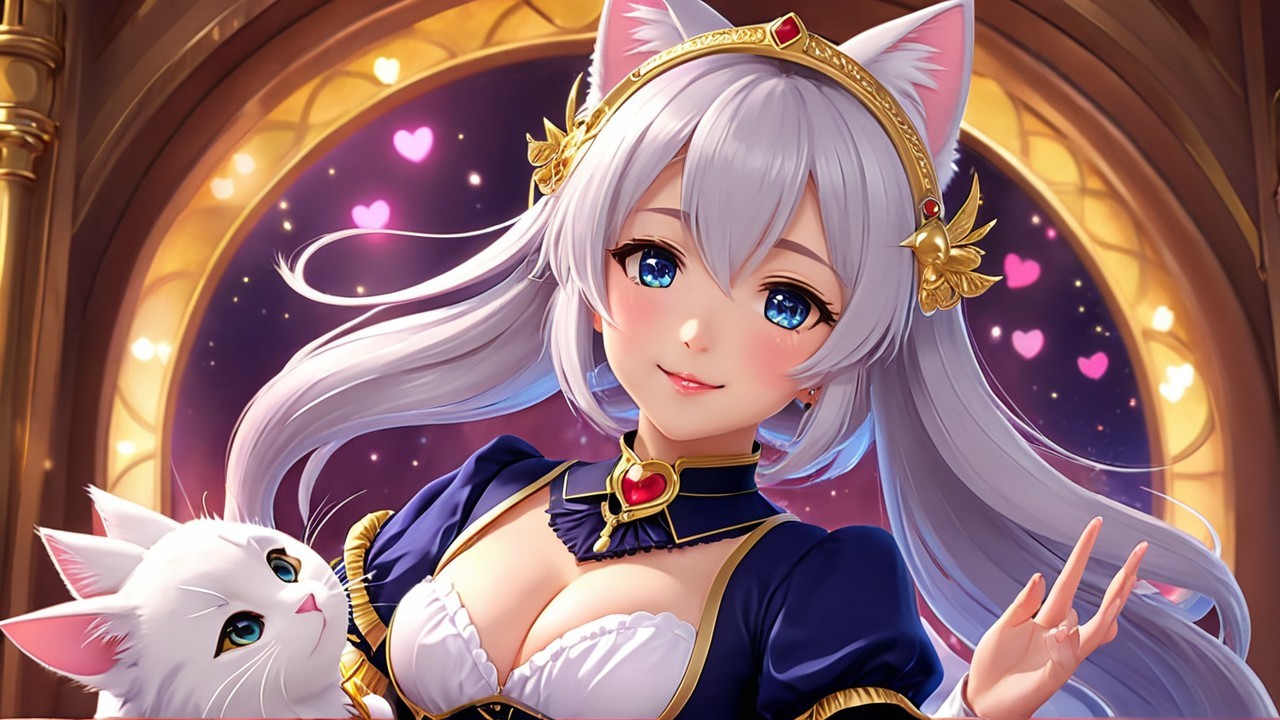 Anime Character with Silvery Hair and Cat Ears