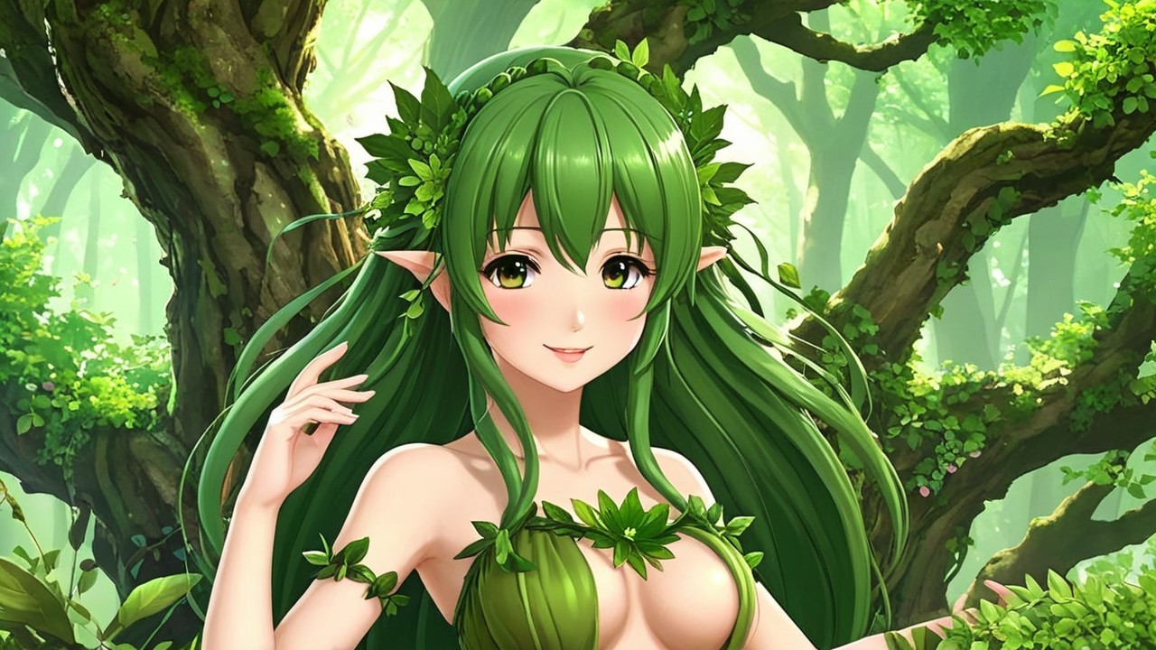 Fairy in a Lush Green Forest with Leafy Attire