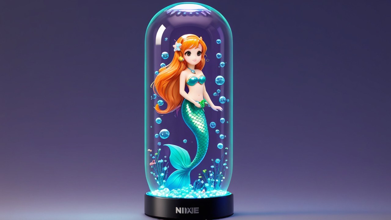 Vibrant Mermaid Figurine in Glass Dome with Bubbles