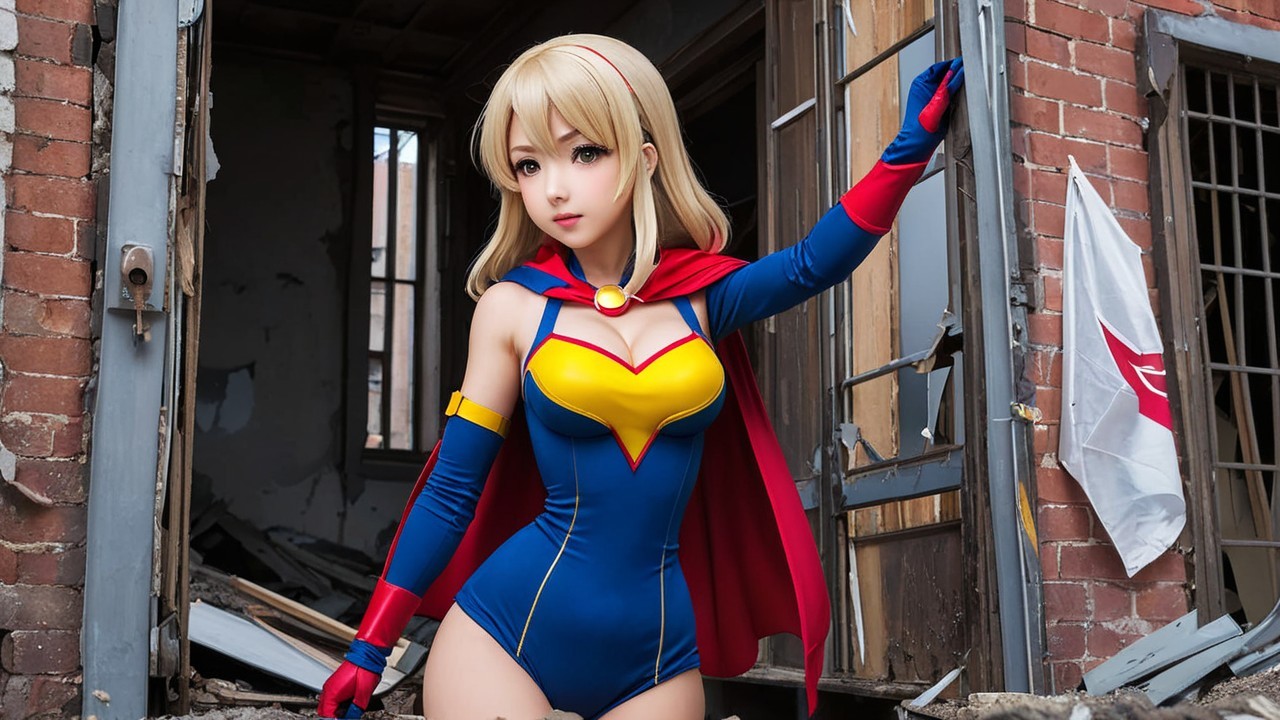 Superhero Character in Urban Setting with Vibrant Costume