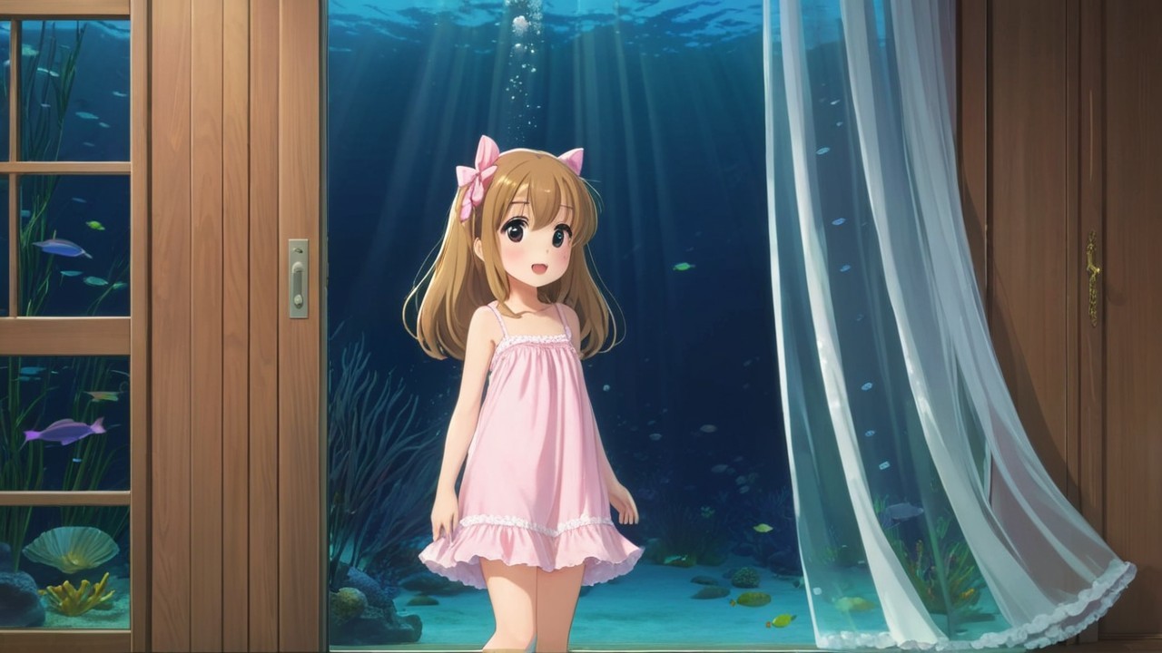 Young Girl at Underwater Scene Entrance with Sunlight