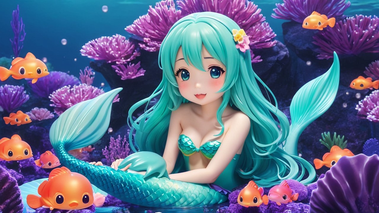 Vibrant Underwater Scene with Mermaid and Coral Reefs