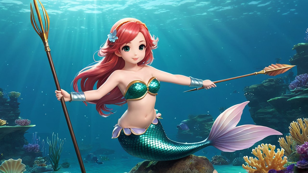 Vibrant Underwater Scene with Mermaid and Marine Life