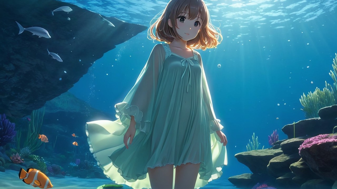 Underwater Scene of a Girl in a Flowing Dress