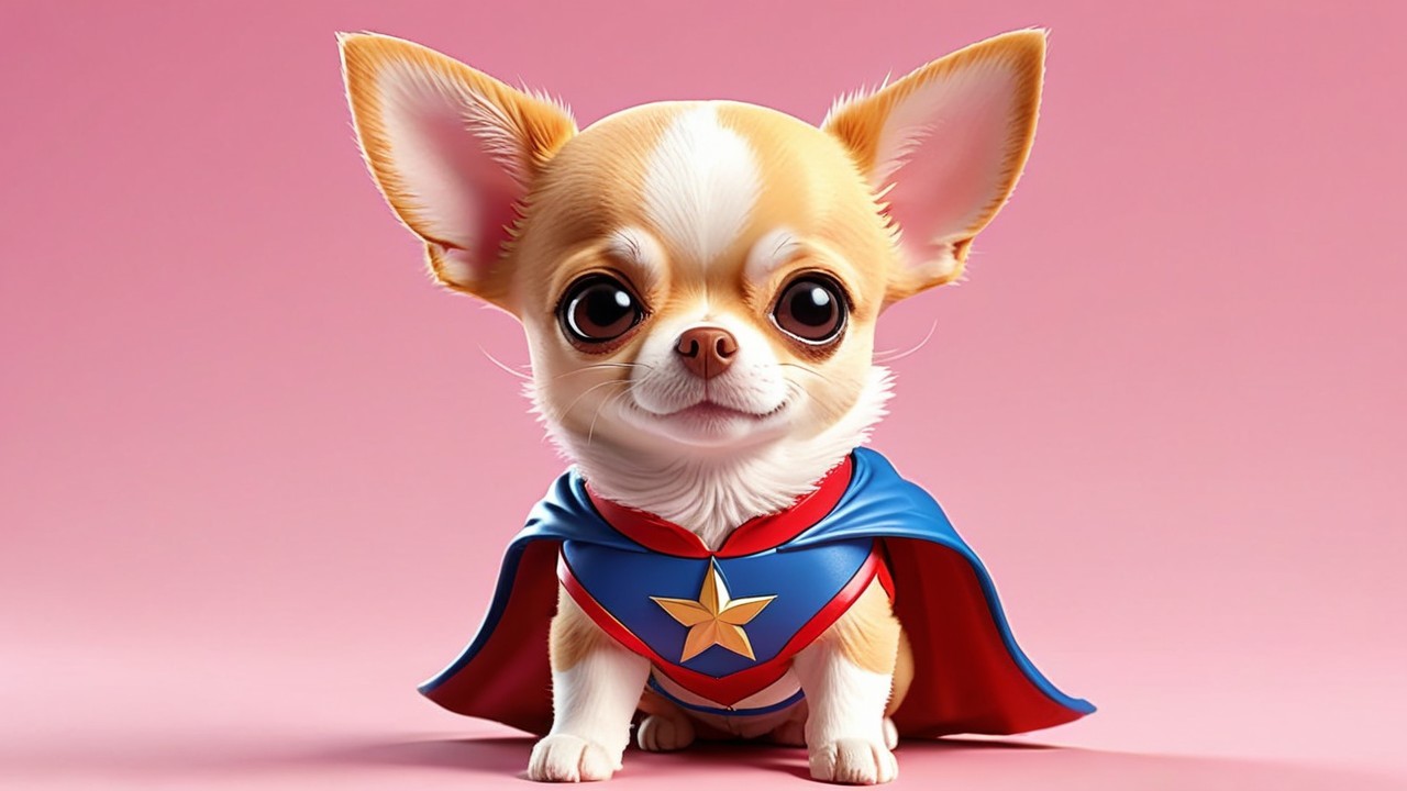 Charming Chihuahua in Superhero Cape on Pink Background