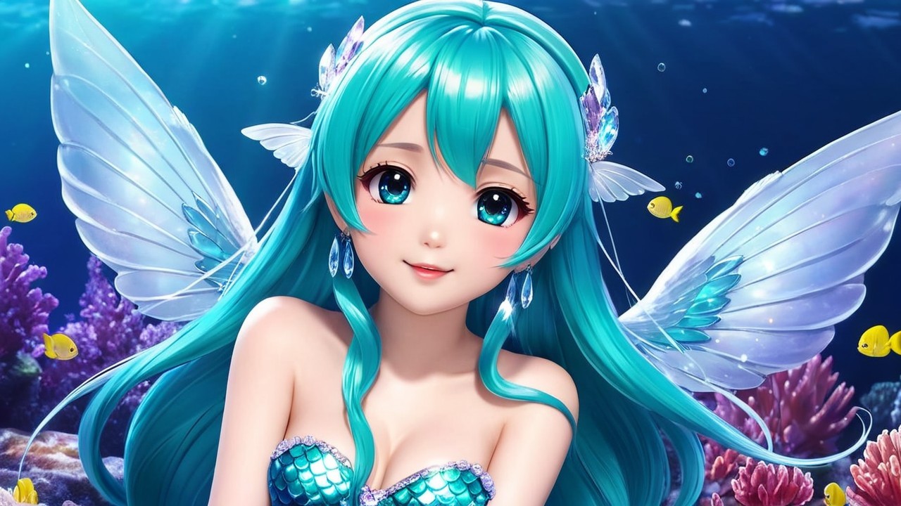 Underwater Scene with Fairy and Colorful Coral