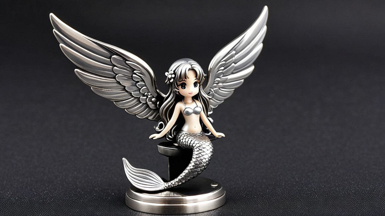 Mermaid Figure with Silver Wings and Intricate Design