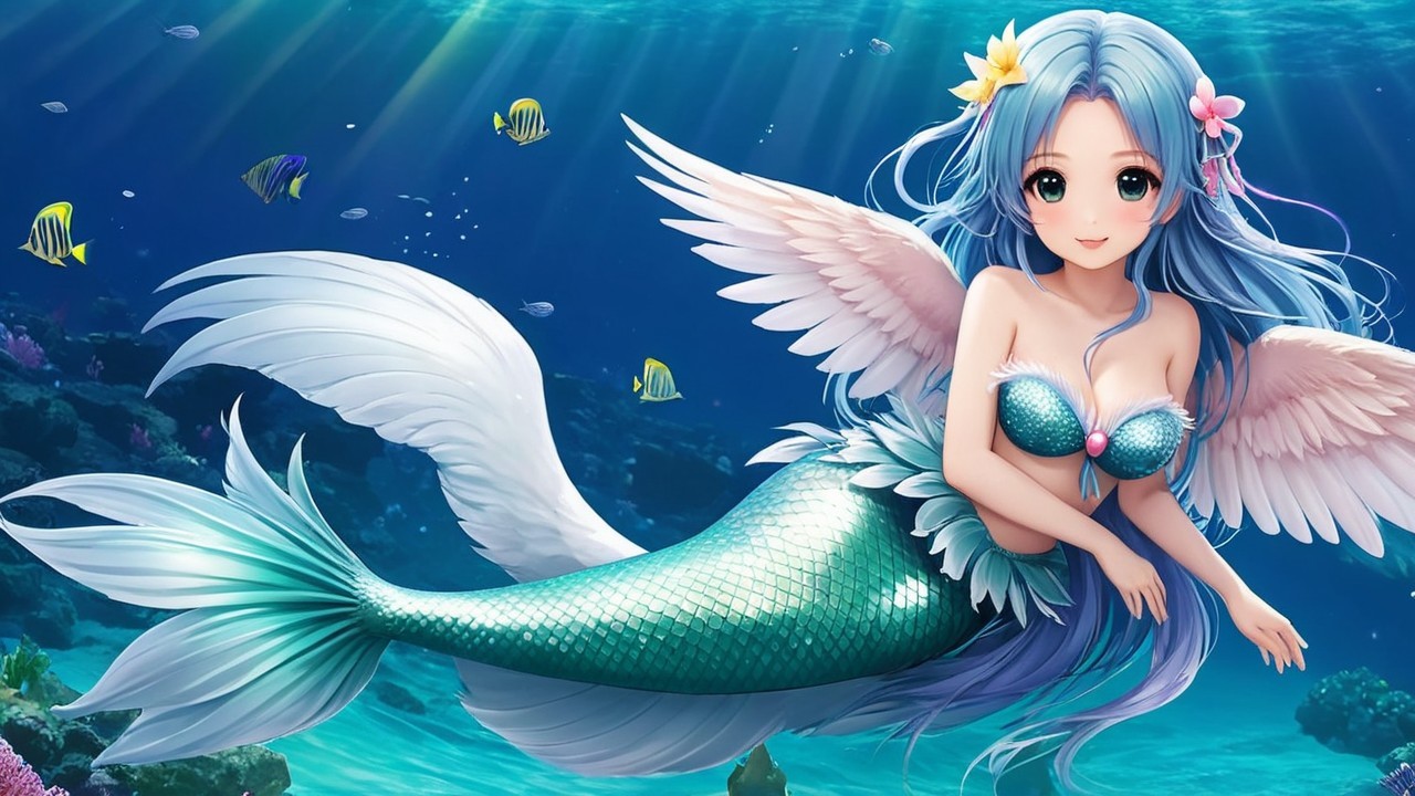 Underwater Scene Featuring a Mermaid and Coral Life