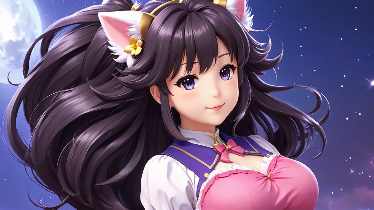 Anime Character with Black Hair and Cat Ears
