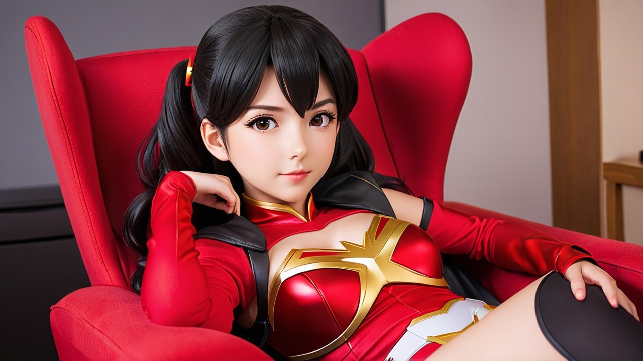 Character in Stylish Red Chair with Vibrant Costume