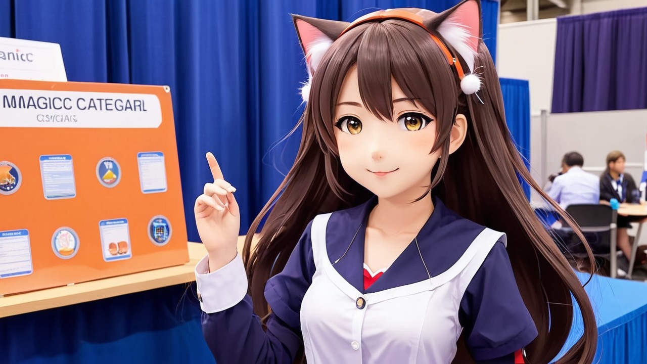Character with Cat Ears in School Uniform at Convention