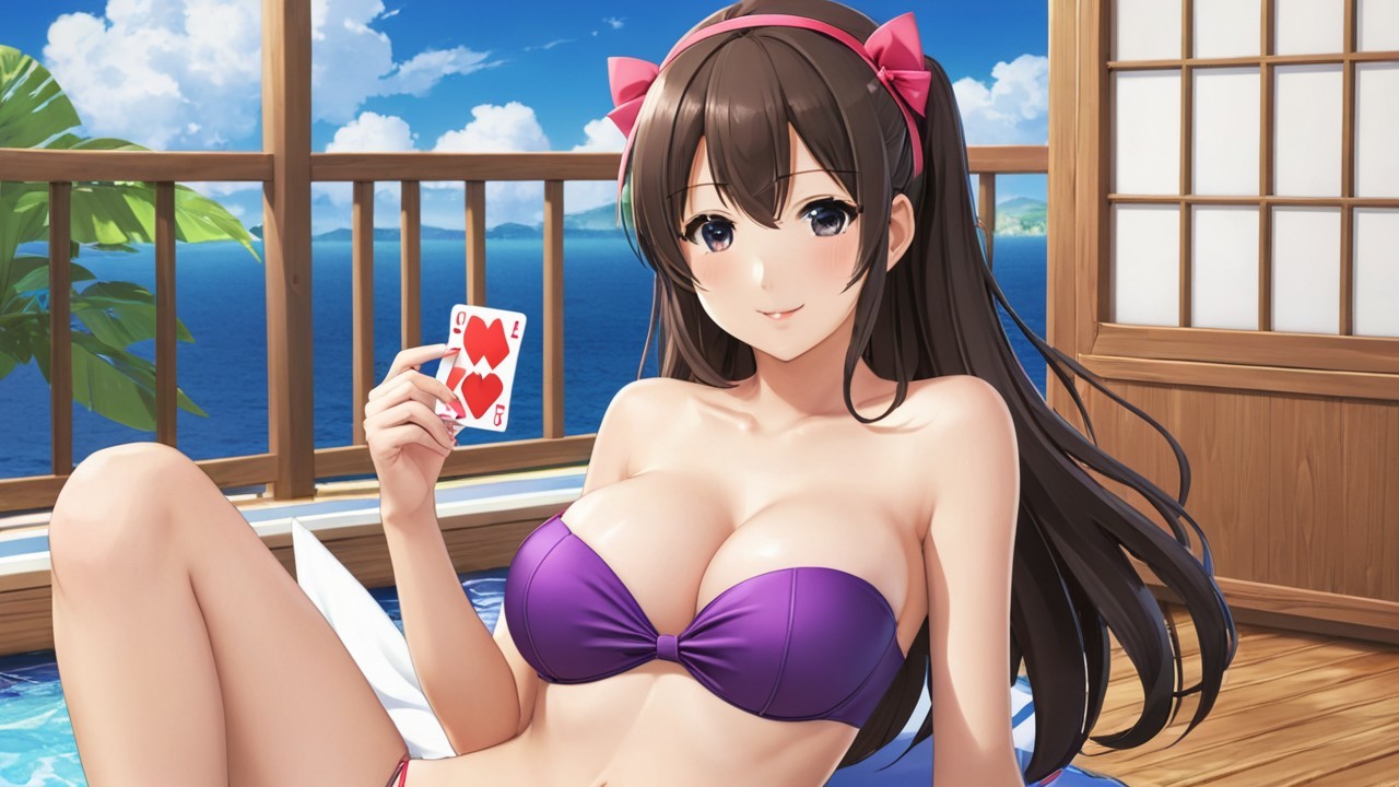 Young Woman in Purple Bikini in Tropical Setting