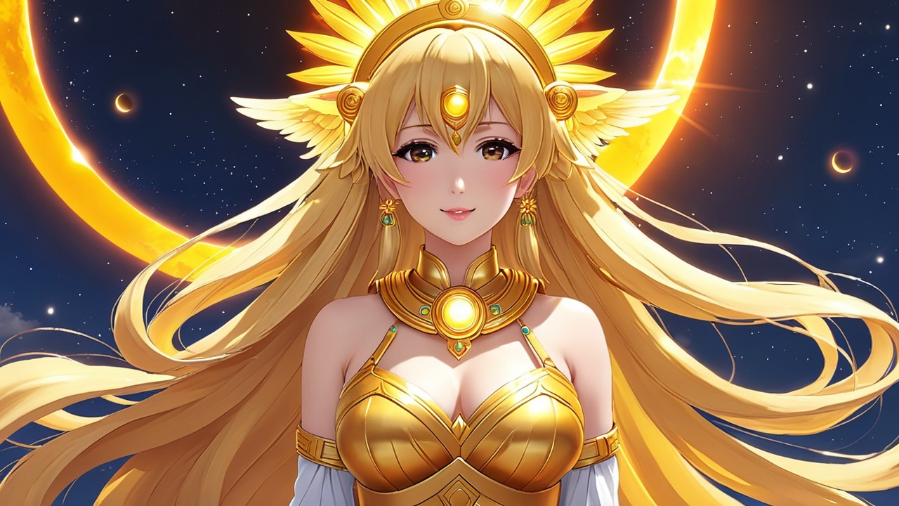 Goddess Character with Golden Outfit and Wings