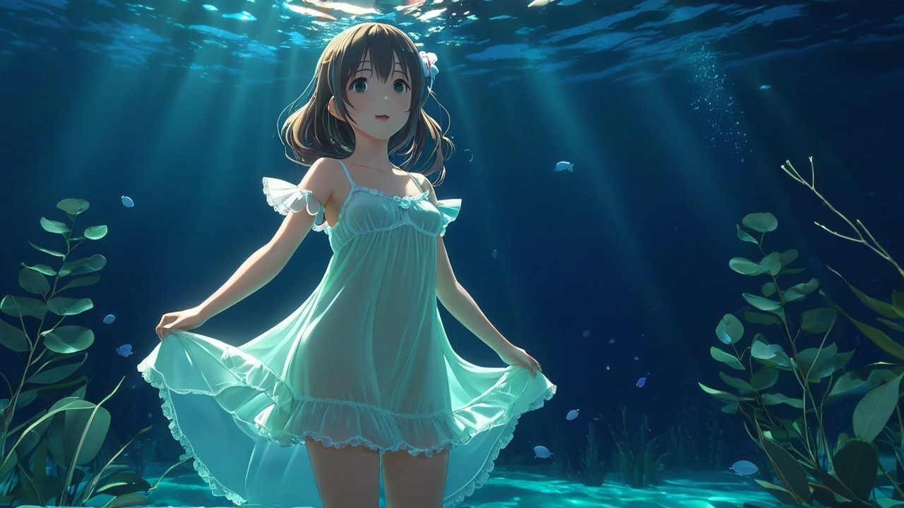 Underwater Scene of a Girl in a Flowing Dress