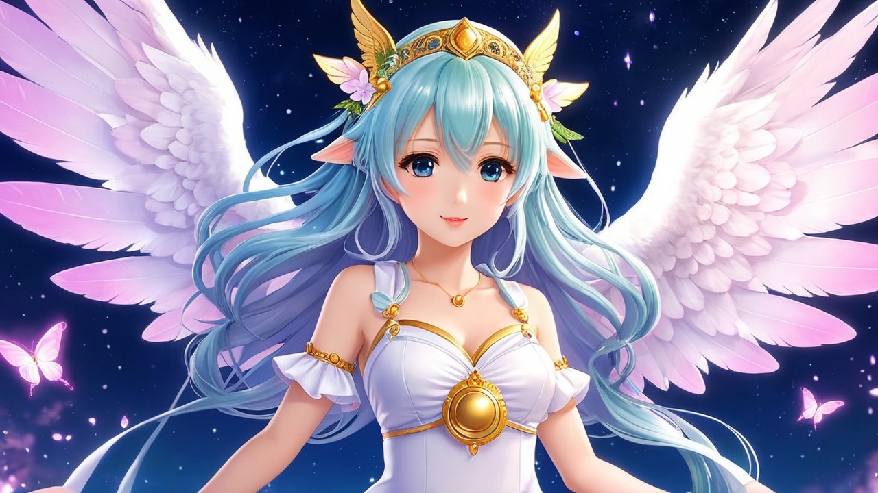 Celestial Figure in White Gown with Feathery Wings